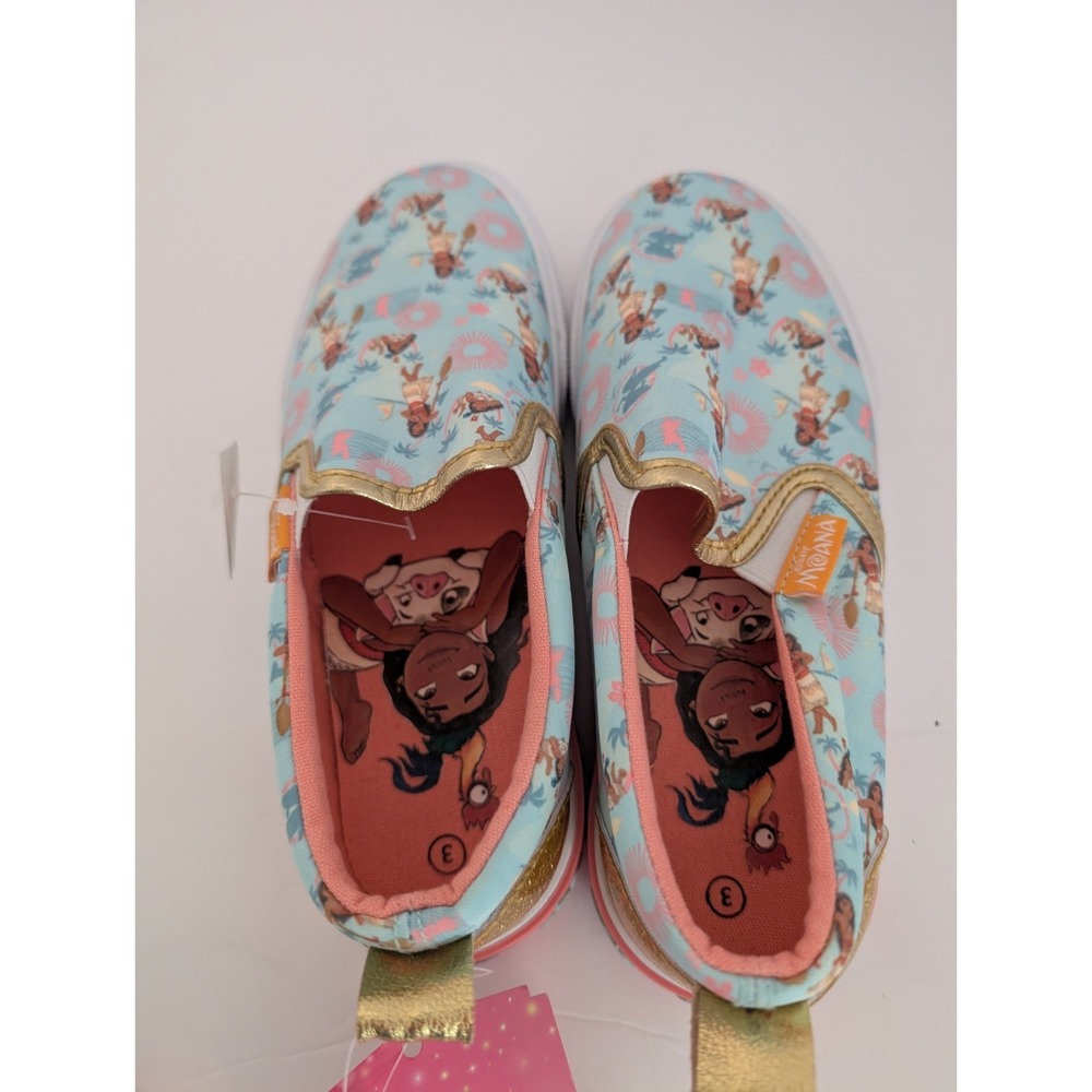 Girl's New Disney Moana Shoes Size 3 Canvas with Rubber Sole Multicolor